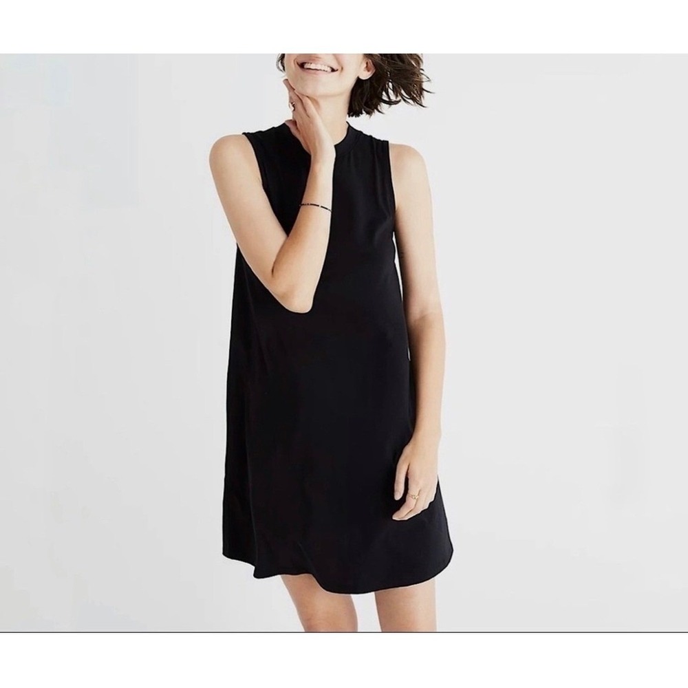 Madewell Dress size L Black Mock Neck Sleeveless Shift Mini Dress chic classic